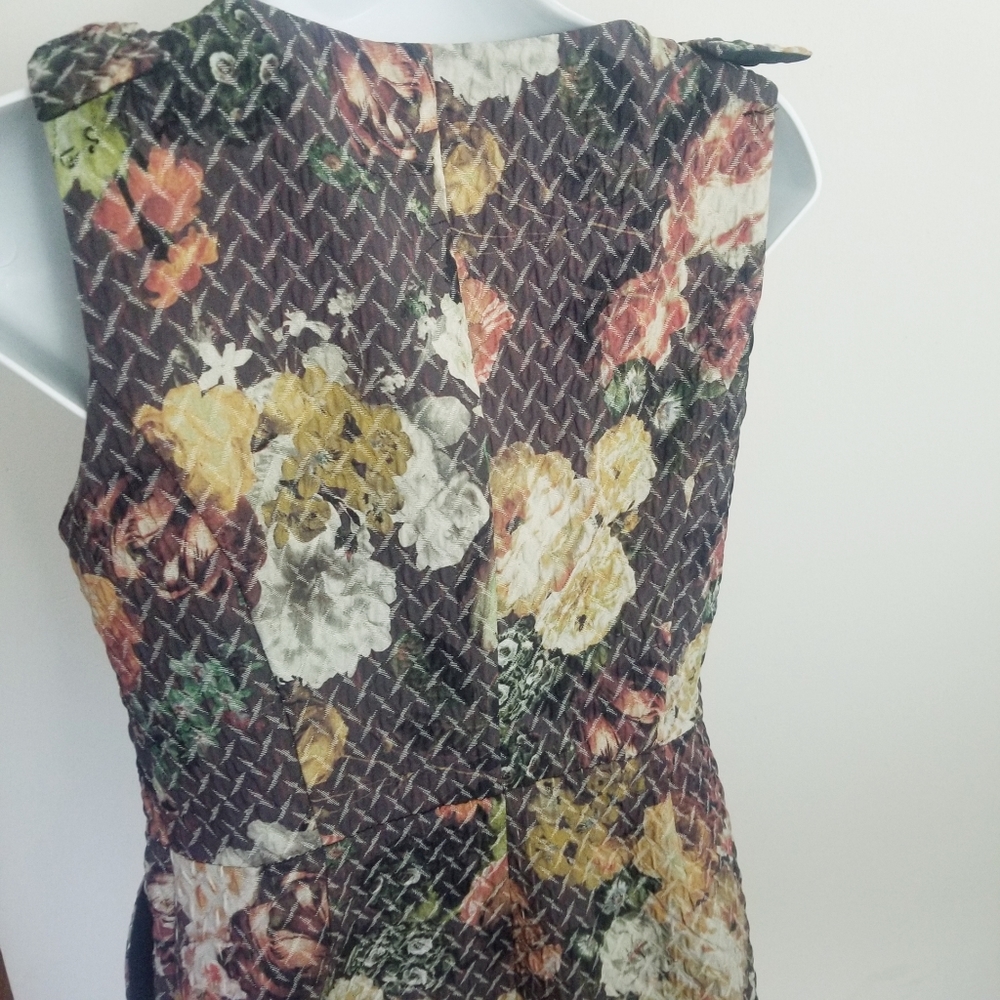 Anthropologie Floral Textured Sheath Dress in Brown, Cream, Pink - Picture 7 of 9